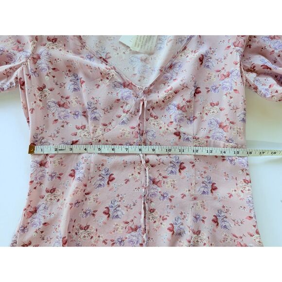 NWT LoveShackFancy Juree Floral Silk 3/4 Sleeve VNeck Mini Dress Pink Dust Storm - Picture 16 of 16